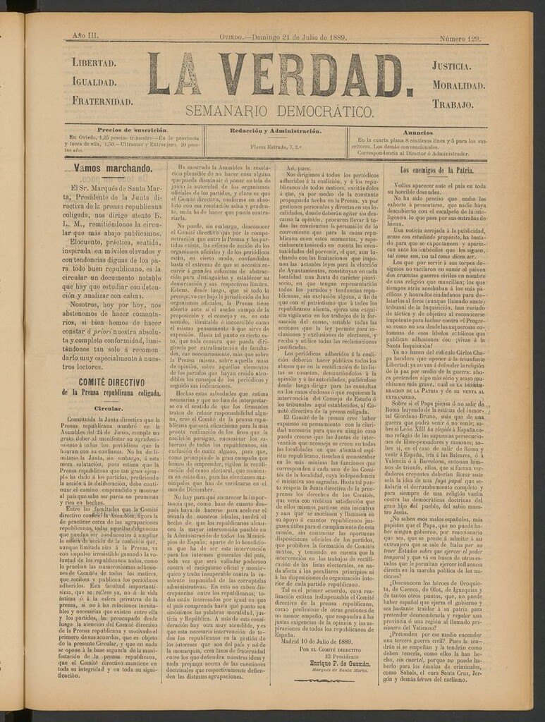 Miniatura de La Verdad (Oviedo) del 21 de julio de 1889