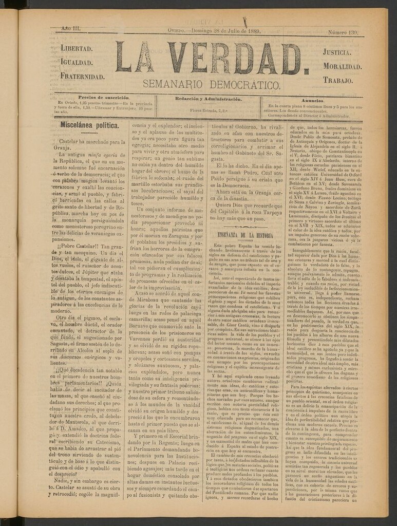 Miniatura de La Verdad (Oviedo) del 28 de julio de 1889