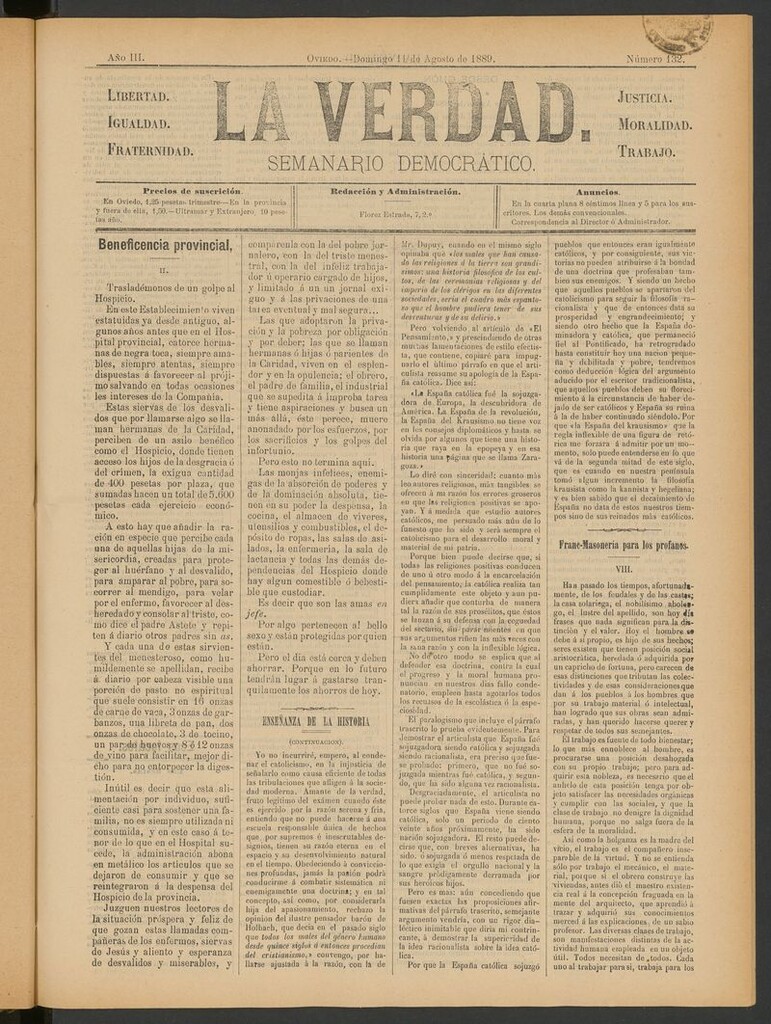Miniatura de La Verdad (Oviedo) del 11 de agosto de 1889