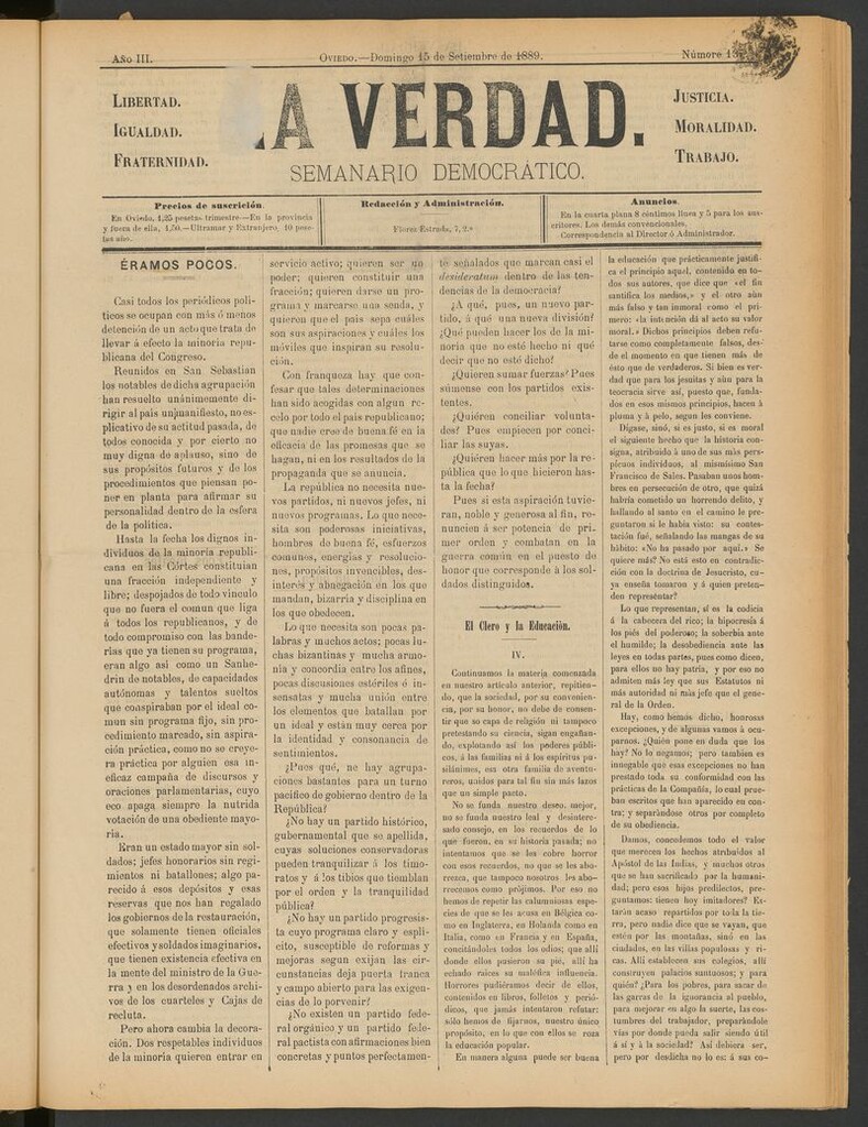 Miniatura de La Verdad (Oviedo) del 15 de septiembre de 1889