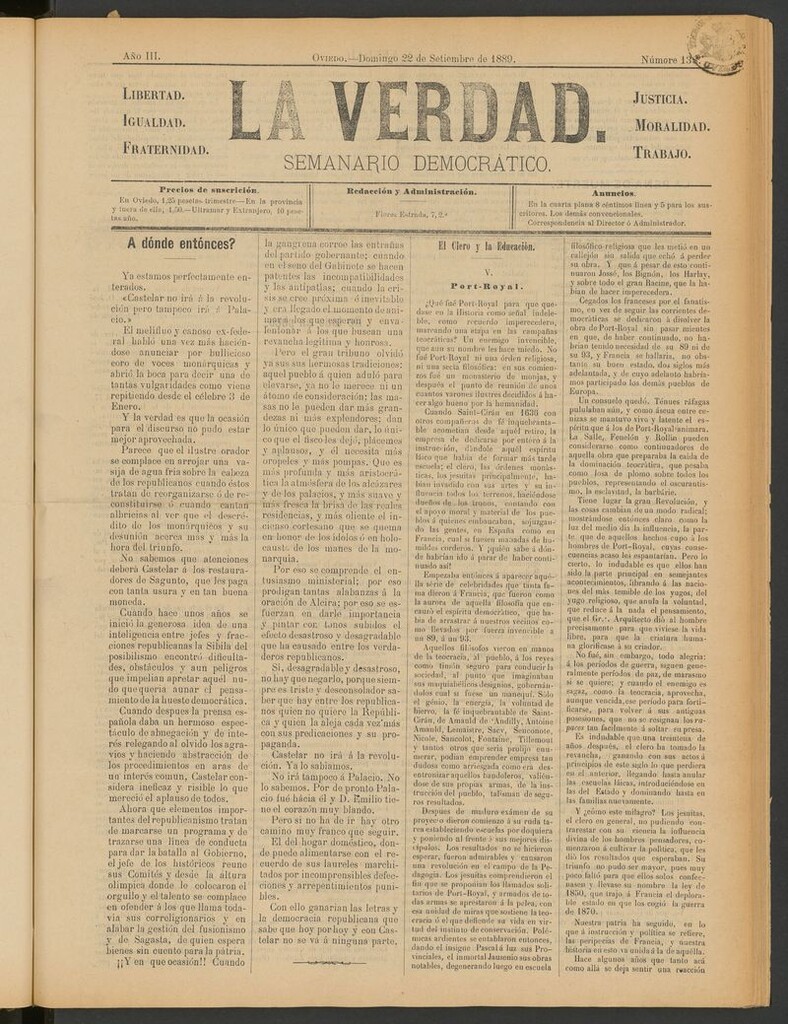 Miniatura de La Verdad (Oviedo) del 22 de septiembre de 1889