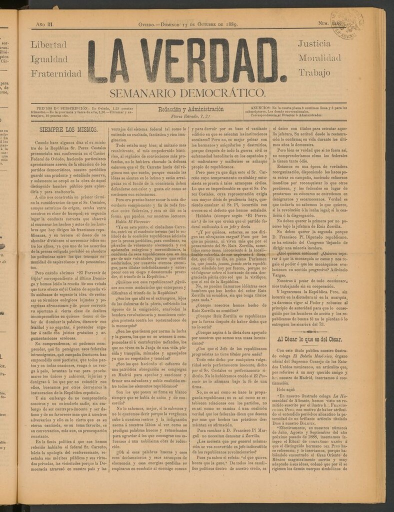 Miniatura de La Verdad (Oviedo) del 13 de octubre de 1889