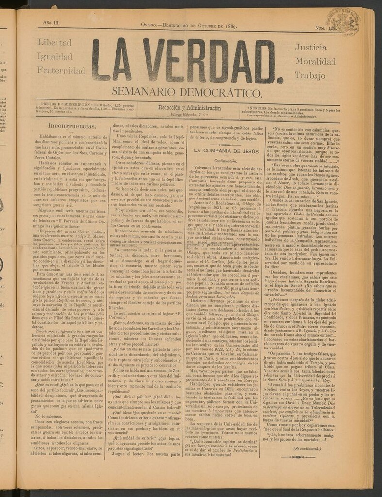 Miniatura de La Verdad (Oviedo) del 20 de octubre de 1889