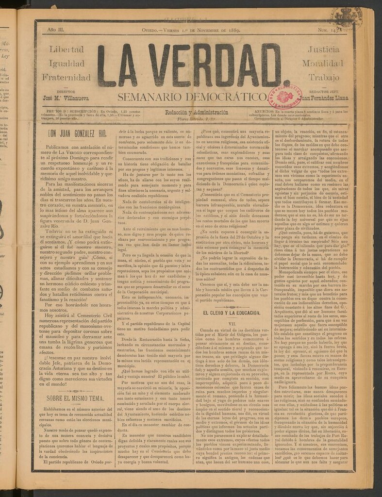 Miniatura de La Verdad (Oviedo) del 1 de noviembre de 1889