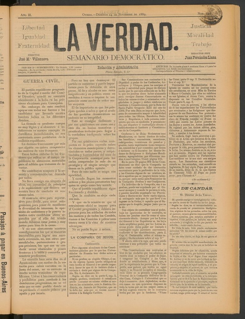 Miniatura de La Verdad (Oviedo) del 24 de noviembre de 1889
