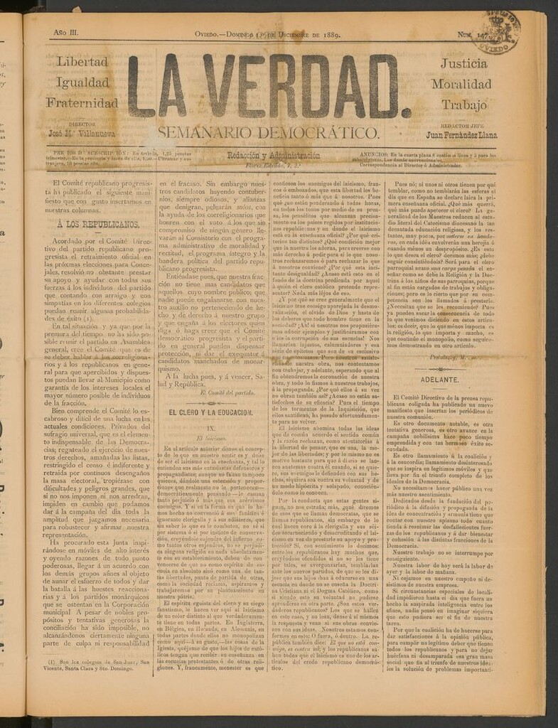 Miniatura de La Verdad (Oviedo) del 1 de diciembre de 1889