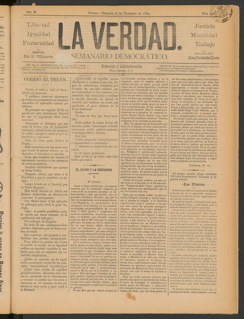 Miniatura de La Verdad (Oviedo) del 8 de diciembre de 1889