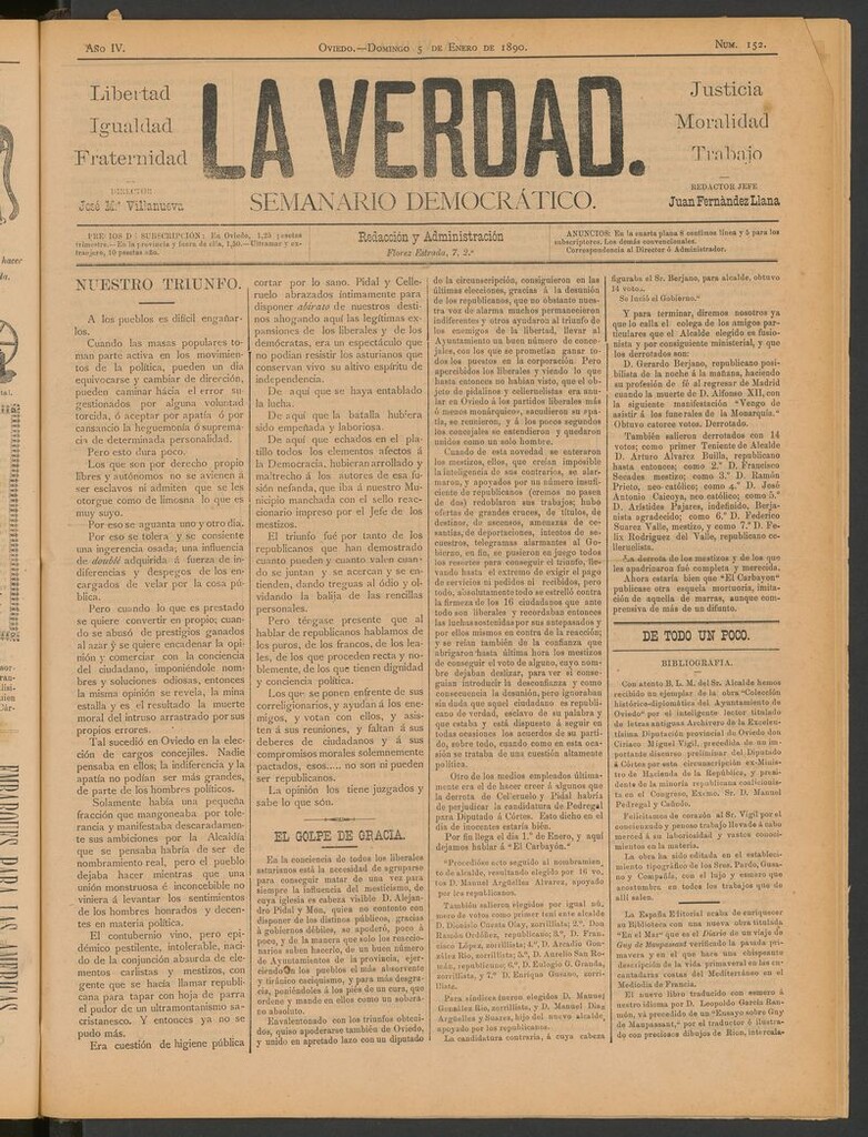 Miniatura de La Verdad (Oviedo) del 5 de enero de 1890