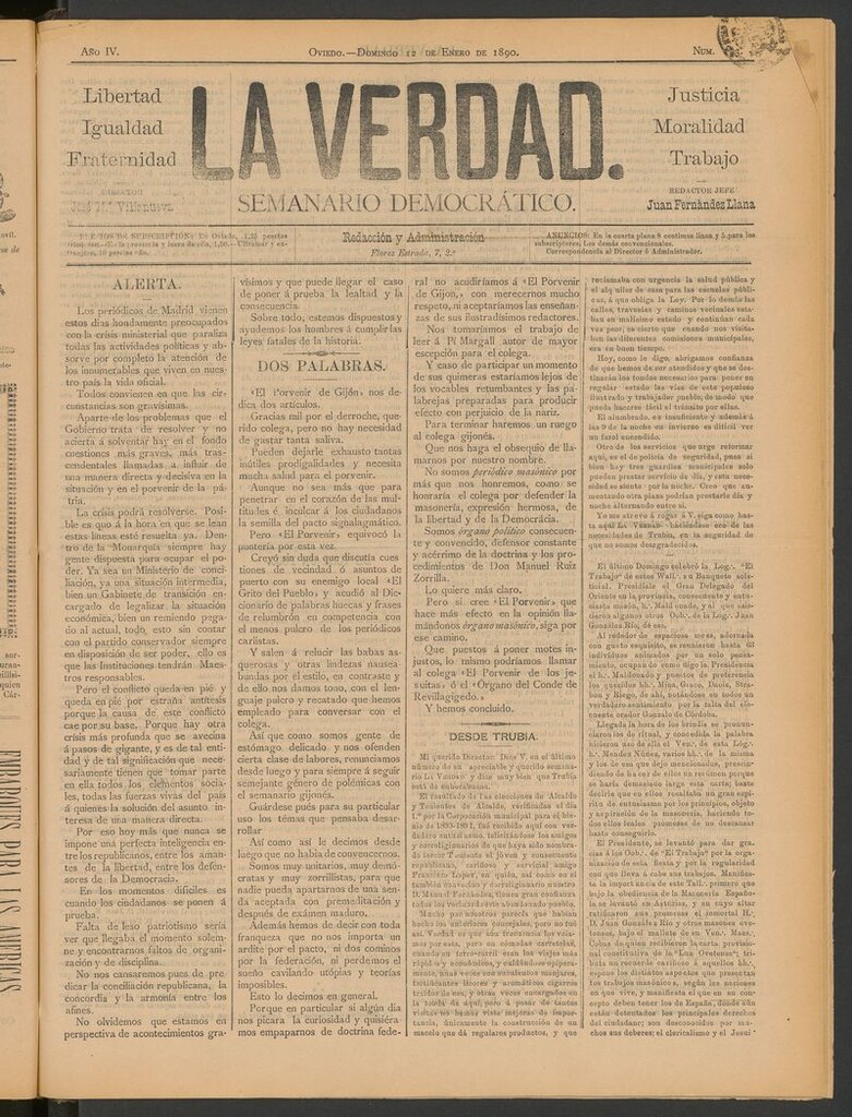 Miniatura de La Verdad (Oviedo) del 12 de enero de 1890