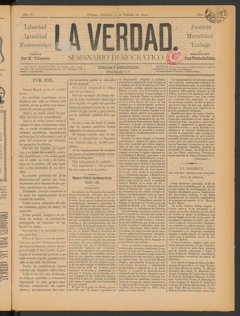 Miniatura de La Verdad (Oviedo) del 2 de febrero de 1890