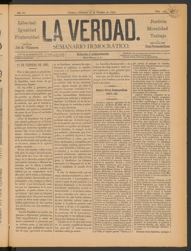 Miniatura de La Verdad (Oviedo) del 9 de febrero de 1890