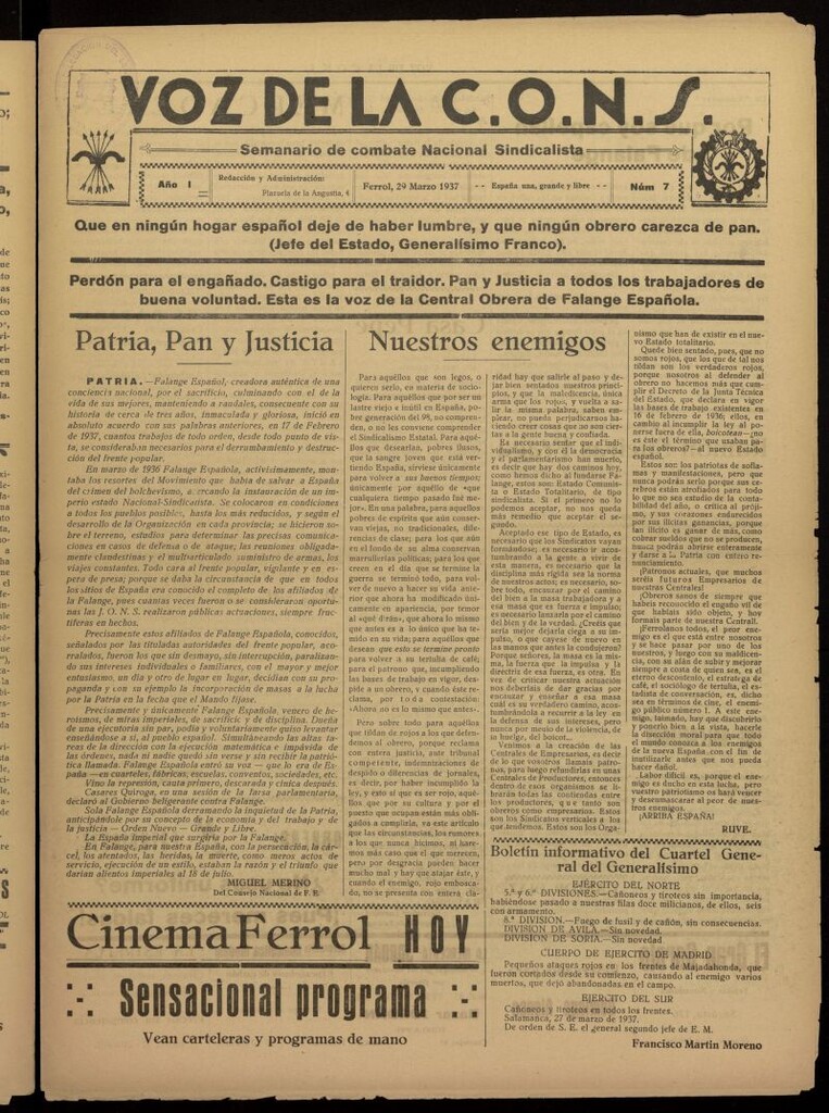 Miniatura de La voz de la C.O.N.S. Semanario de Combate del 29 de marzo de 1937