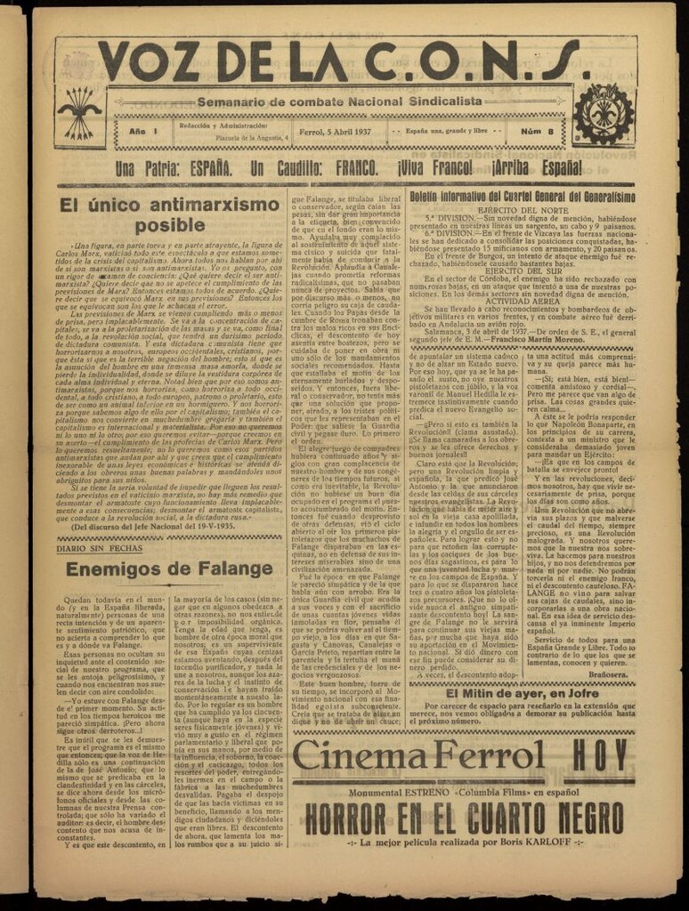Miniatura de La voz de la C.O.N.S. Semanario de Combate del 5 de abril de 1937