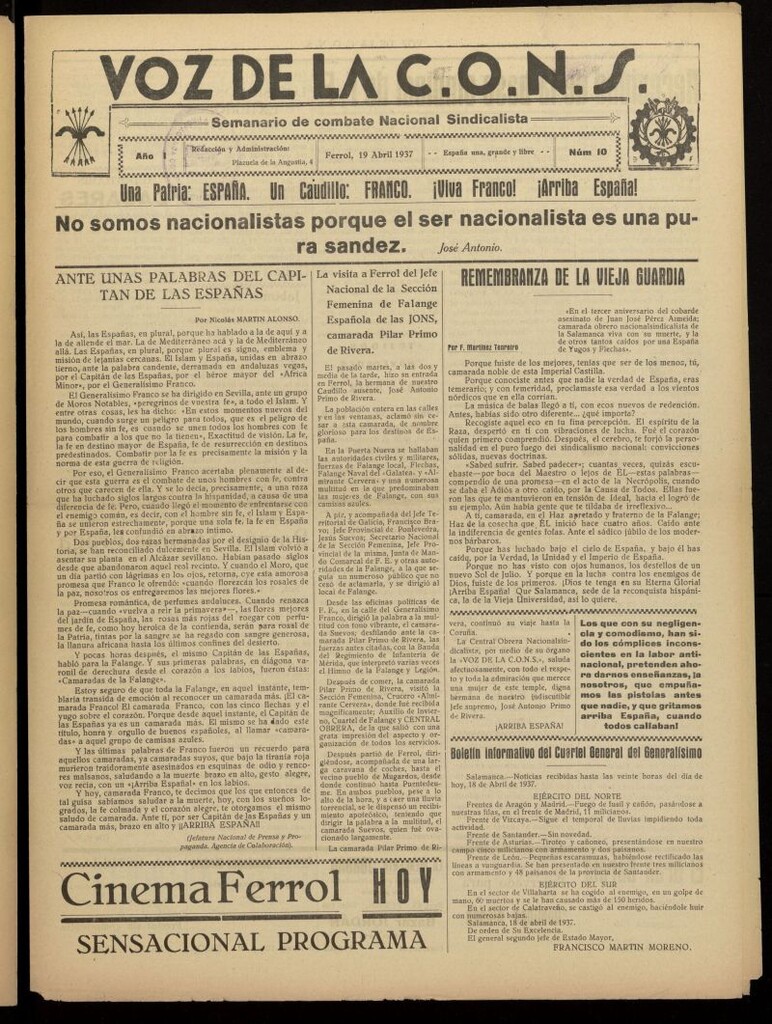 Miniatura de La voz de la C.O.N.S. Semanario de Combate del 19 de abril de 1937