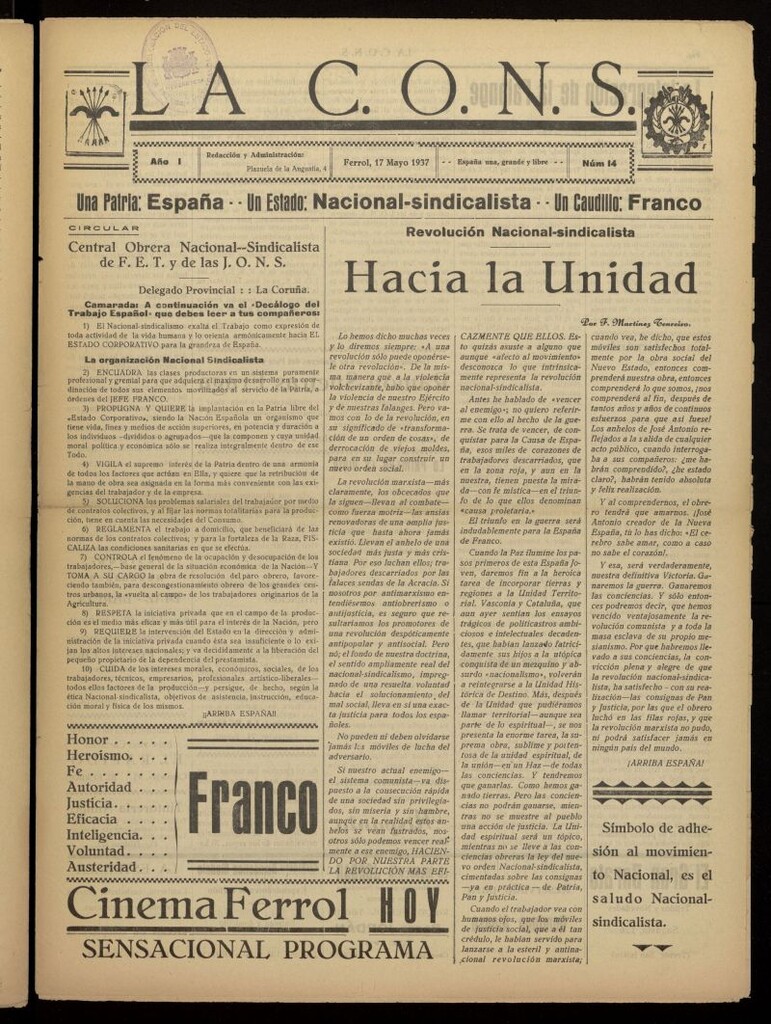 Miniatura de La voz de la C.O.N.S. Semanario de Combate del 17 de mayo de 1937