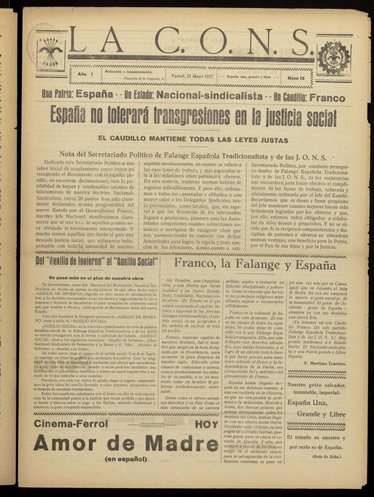 Miniatura de La voz de la C.O.N.S. Semanario de Combate del 22 de mayo de 1937