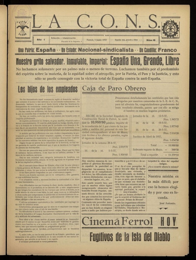 Miniatura de La voz de la C.O.N.S. Semanario de Combate del 5 de junio de 1937