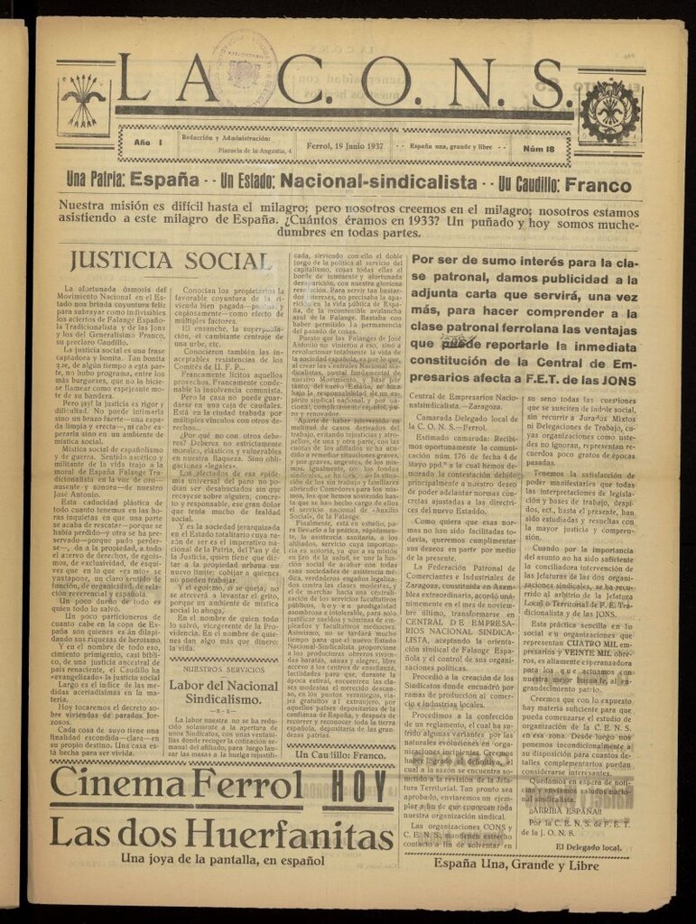 Miniatura de La voz de la C.O.N.S. Semanario de Combate del 19 de junio de 1937