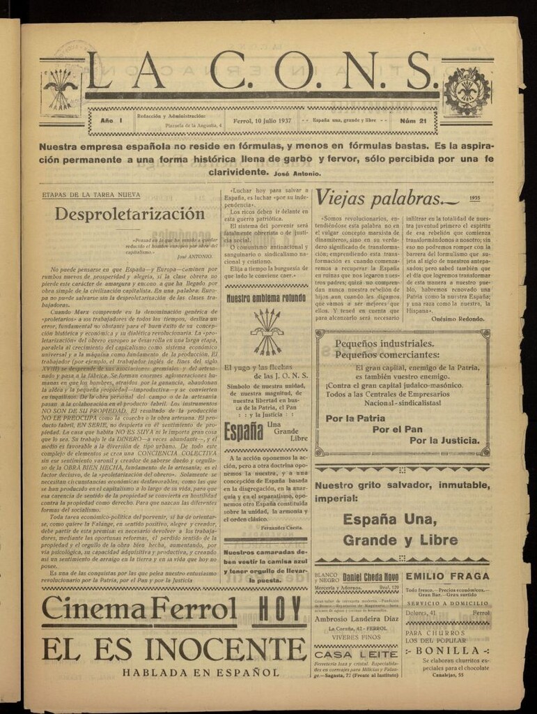 Miniatura de La voz de la C.O.N.S. Semanario de Combate del 10 de julio de 1937