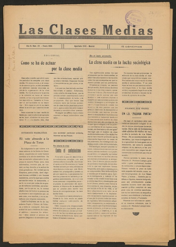 Miniatura de Las Clases Medias de enero de 1935