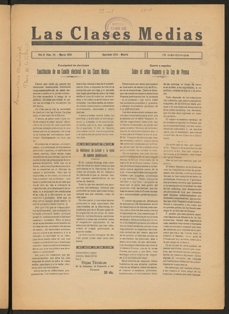 Miniatura de Las Clases Medias de marzo de 1935