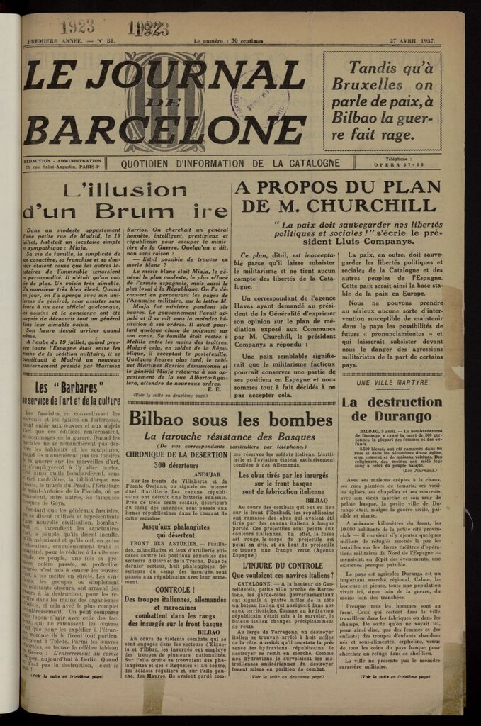 Miniatura de Le Journal de Barcelone : quotidien d´information de la Catalogne. 27 Avril, 1937