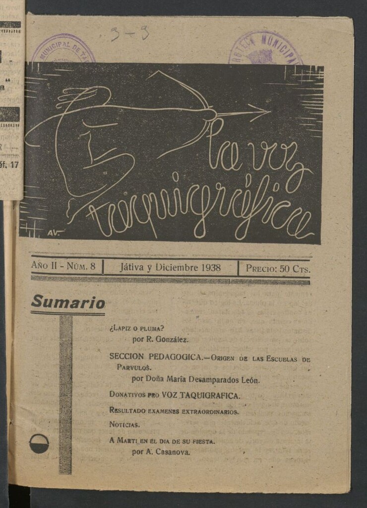 Miniatura de La Voz Taquigráfica : Periódico Mensual de Taquigrafía: Organo Oficial de la Escuela de Taquigrafía Martiniana de Játiva de diciembre de 1938