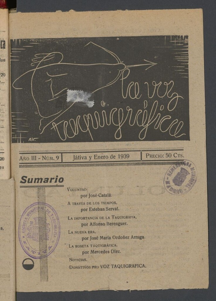 Miniatura de La Voz Taquigráfica : Periódico Mensual de Taquigrafía: Organo Oficial de la Escuela de Taquigrafía Martiniana de Játiva de enero de 1939