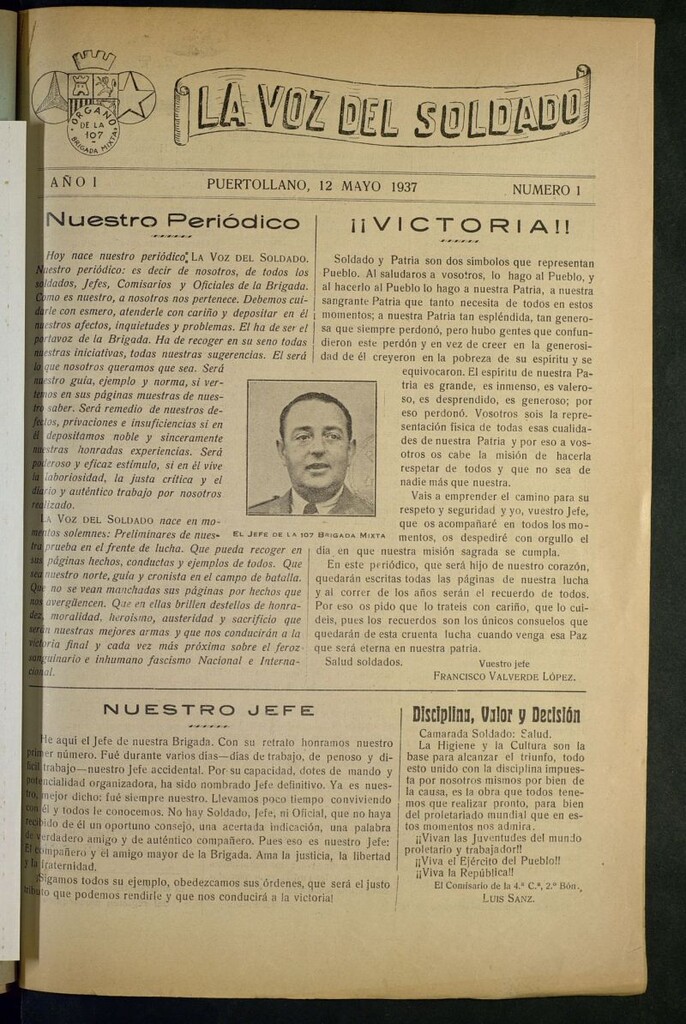 Miniatura de La Voz del Soldado : órgano de la 107 Brigada Mixta del 12 de mayo de 1937