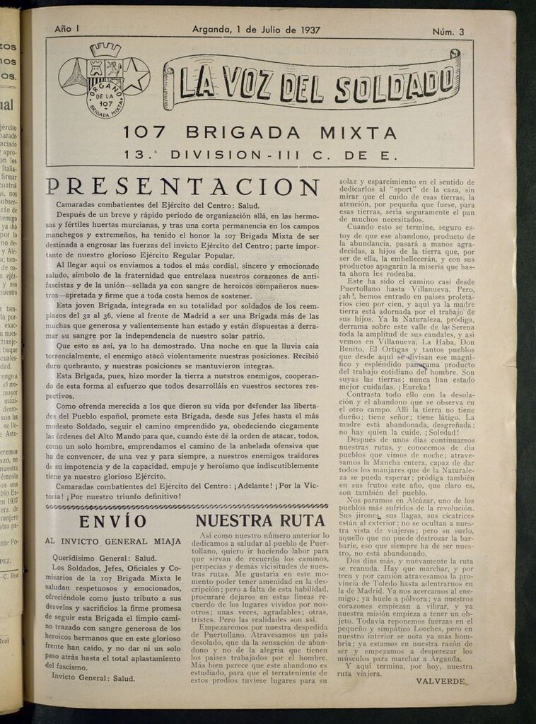 Miniatura de La Voz del Soldado : órgano de la 107 Brigada Mixta del 1 de julio de1937
