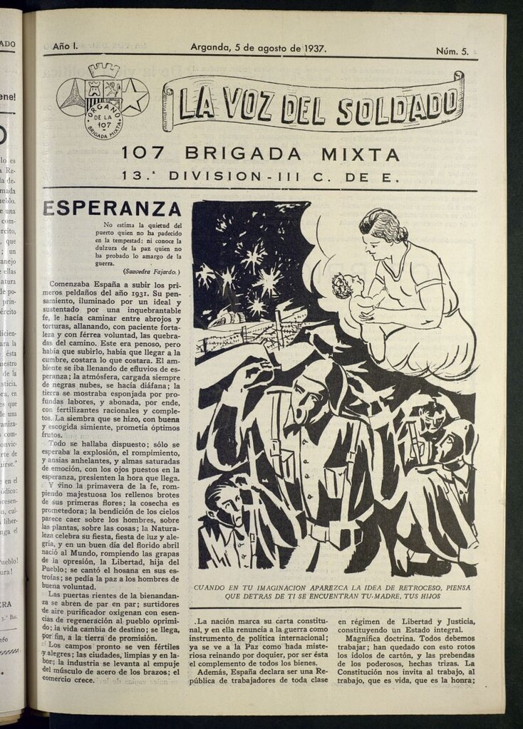Miniatura de La Voz del Soldado : órgano de la 107 Brigada Mixta del 5 de agosto de 1937