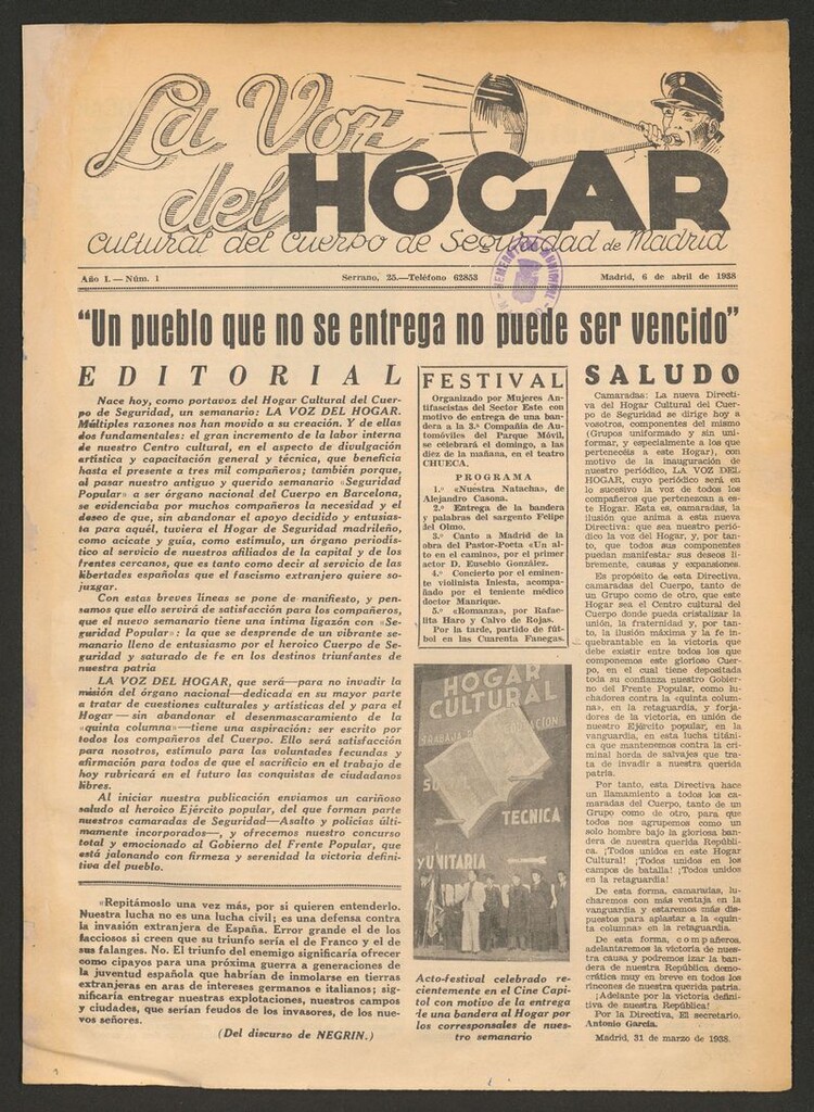 Miniatura de La Voz del Hogar : Cultural del Cuerpo de Seguridad de Madrid del 6 de abril de 1938