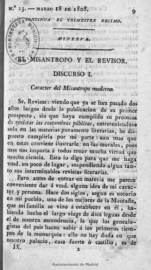 Miniatura de Minerva o el Revisor general. Nº 23, Marzo 18 de 1808