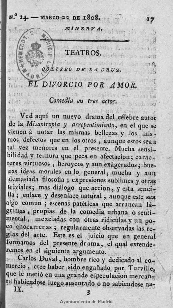Miniatura de Minerva o el Revisor general. Nº 24, Marzo 22 de 1808