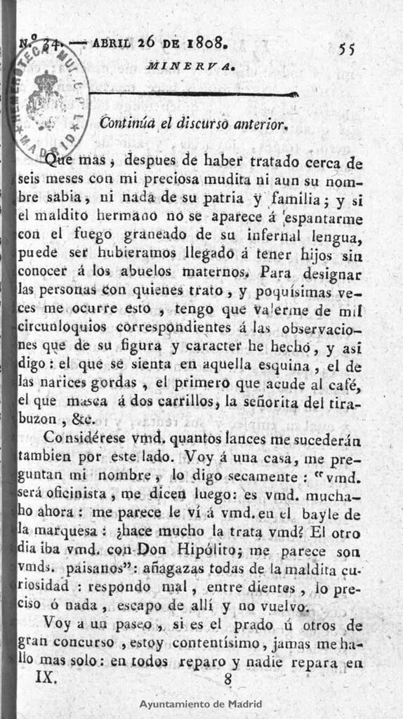 Miniatura de Minerva o el Revisor general. Nº 34, Abril 26 de 1808