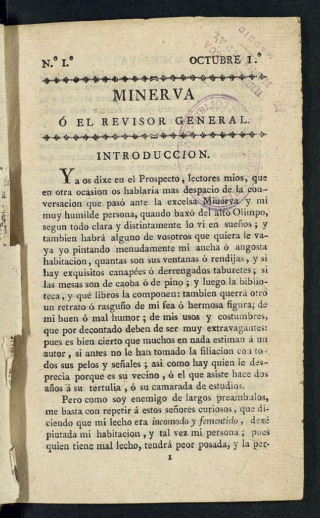 Miniatura de Minerva o el Revisor General del 1 de octubre de 1805, nº 1