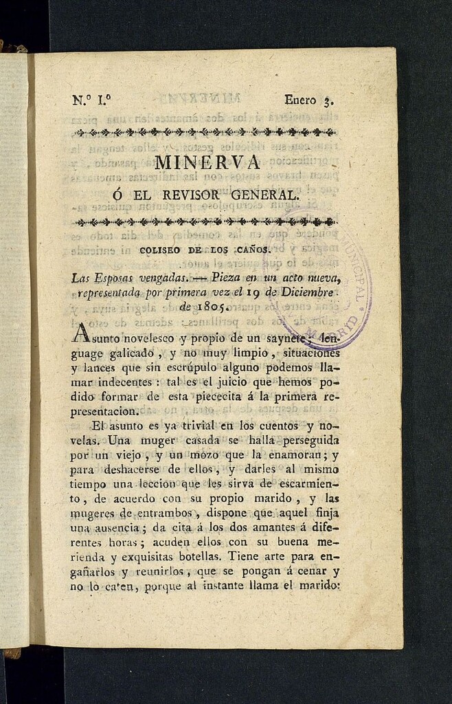 Miniatura de Minerva o el Revisor General del 3 de enero de 1806, nº 1
