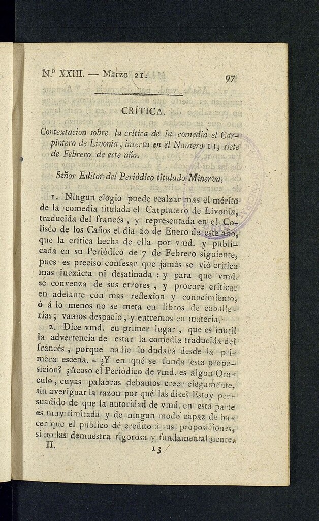 Miniatura de Minerva o el Revisor General del 21 de marzo de 1806, nº 23