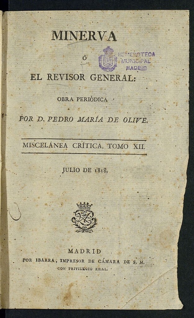 Miniatura de Minerva o el Revisor General de julio de 1818