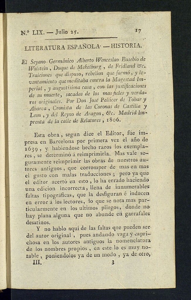 Miniatura de Minerva o el Revisor General del 25 de julio de 1806, nº 59