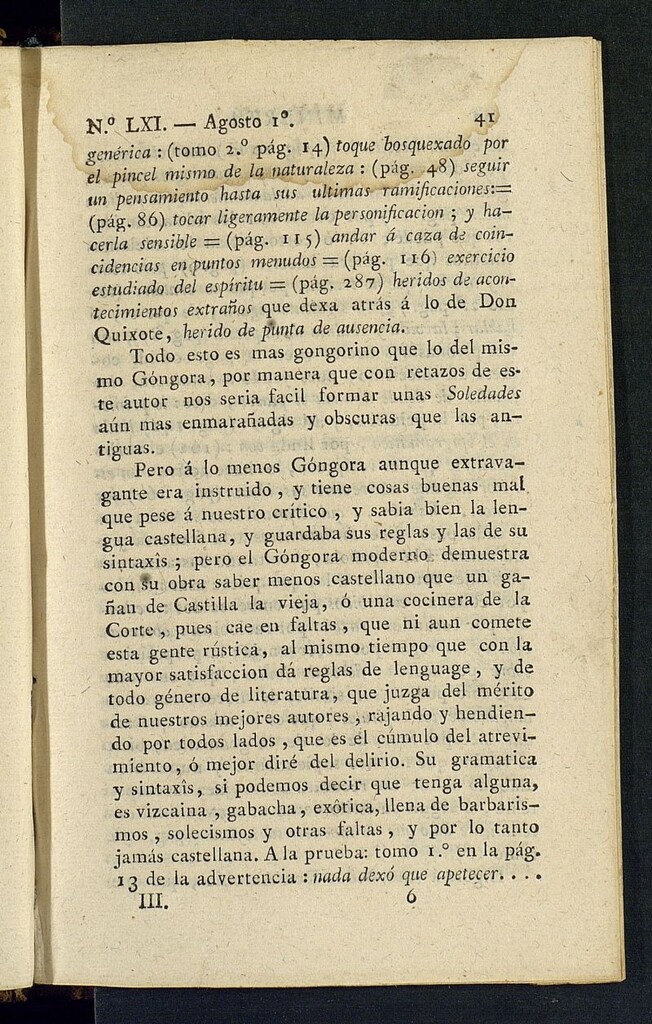Miniatura de Minerva o el Revisor General del 1 de agosto de 1806, nº 61