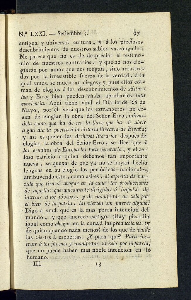 Miniatura de Minerva o el Revisor General del 5 de septiembre de 1806, nº71
