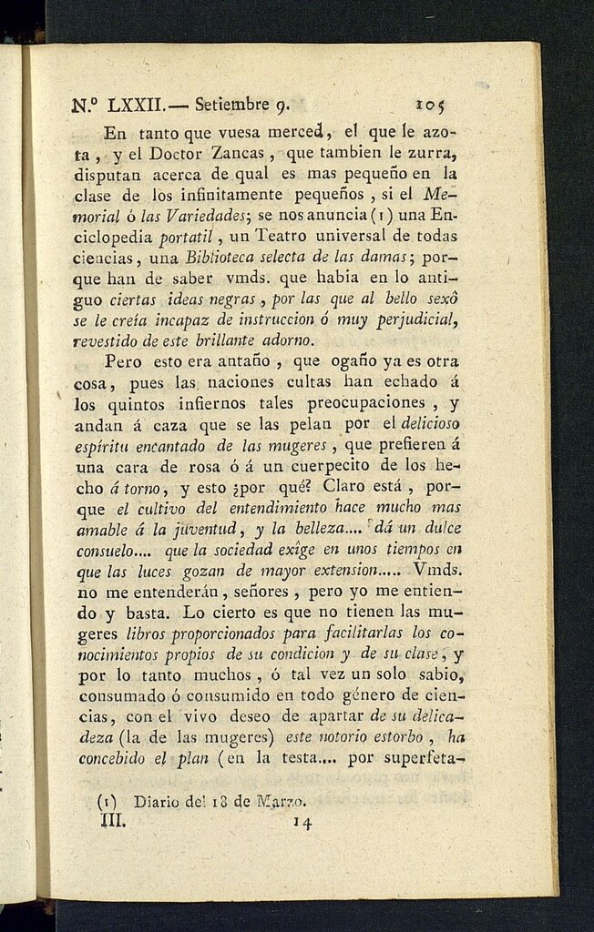 Miniatura de Minerva o el Revisor General del 9 de septiembre de 1806, nº 72
