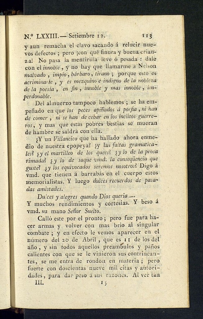Miniatura de Minerva o el Revisor General del 12 de septiembre de 1806, nº 73