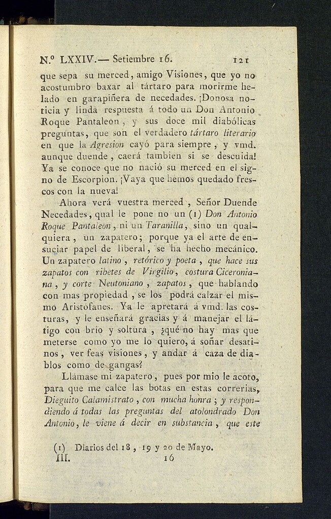 Miniatura de Minerva o el Revisor General del 16 de septiembre de 1806, nº 74
