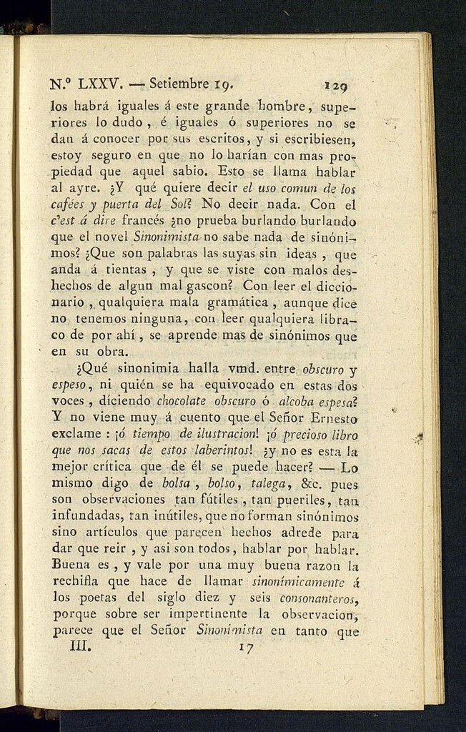 Miniatura de Minerva o el Revisor General del 19 de septiembre de 1806, n º 75