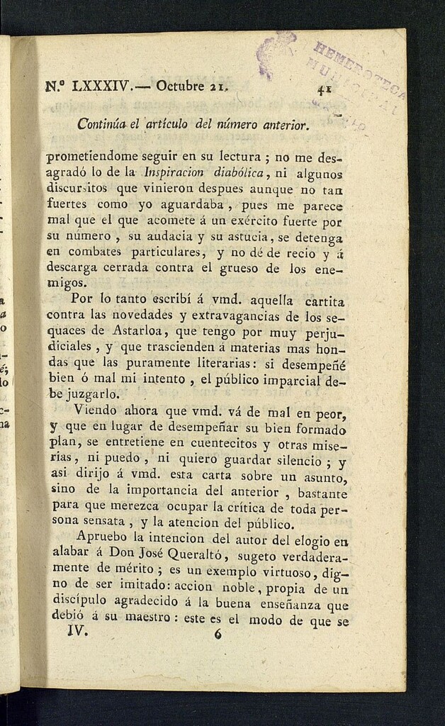 Miniatura de Minerva o el Revisor General del 21 de octubre de 1806, nº 84