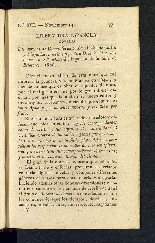 Miniatura de Minerva o el Revisor General del 14 de noviembre de 1806, nº 91