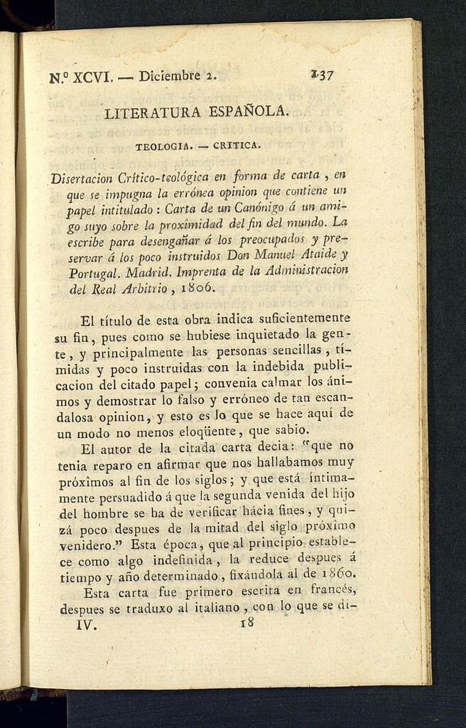 Miniatura de Minerva o el Revisor General del 2 de diciembre de 1806, nº 96
