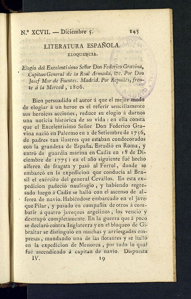 Miniatura de Minerva o el Revisor General del 5 de diciembre de 1806, nº 97